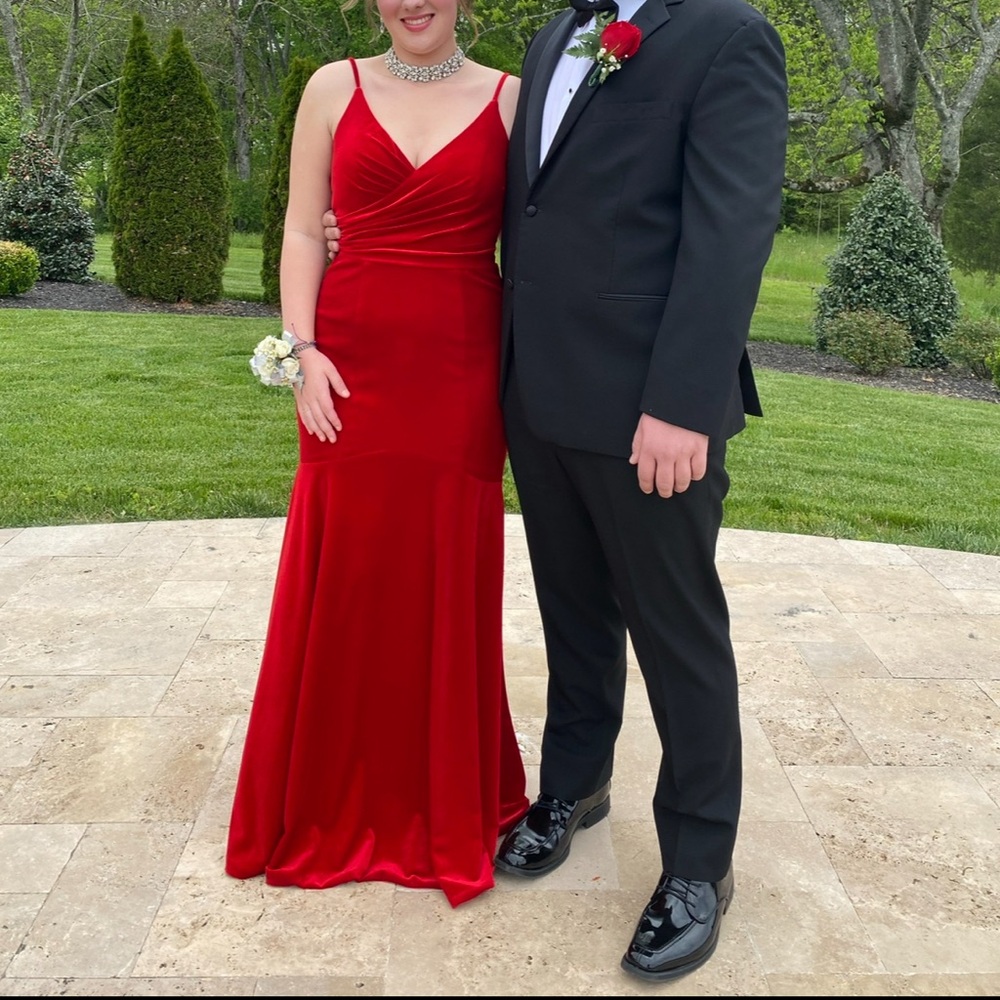 Red Velvet Stretch Prom Dress -12